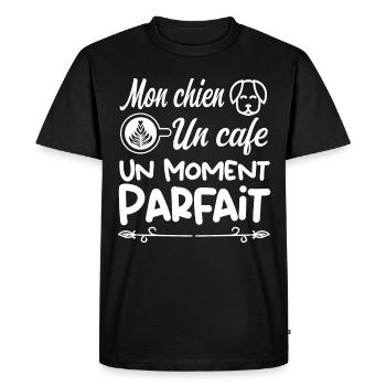 Mon chien,un café, moment parfait. Cadeau original - T-shirt Premium bio Homme - noir - Devant - Nico (187cm)