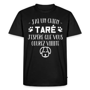 t-shirt j'ai un chien taré courez humour cadeau - T-shirt Premium bio Homme - noir - Devant - Nico (187cm)