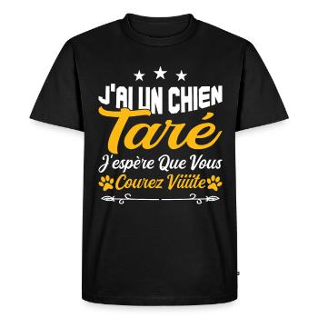 t-shirt j'ai un chien taré courez humour cadeau - T-shirt Premium bio Homme - noir - Devant - Nico (187cm)