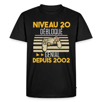 niveau 20 débloqué génial depuis 2002 - T-shirt Premium bio Homme - noir - Devant - Nico (187cm)