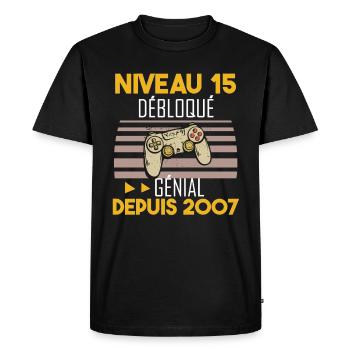 niveau 15 débloqué génial depuis 2007 - T-shirt Premium bio Homme - noir - Devant - Nico (187cm)