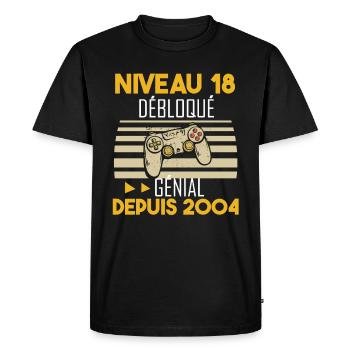niveau 18 débloqué génial depuis 2004 - T-shirt Premium bio Homme - noir - Devant - Nico (187cm)