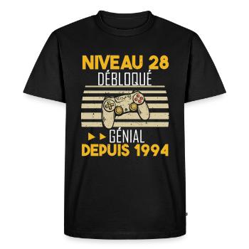 niveau 28 débloqué génial depuis 1994 - T-shirt Premium bio Homme - noir - Devant - Nico (187cm)