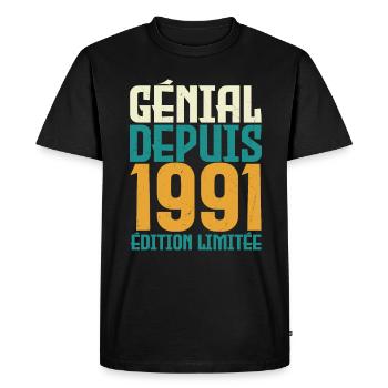 Génial depuis 1991 - T-shirt Premium bio Homme - noir - Devant - Nico (187cm)