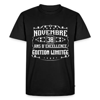Novembre 38 Ans - idée cadeau d'Anniversaire - T-shirt Premium bio Homme - noir - Devant - Nico (187cm)