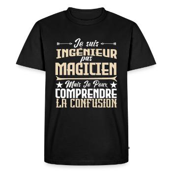 je suis Ingénieur pas magicien - T-shirt Premium bio Homme - noir - Devant - Nico (187cm)