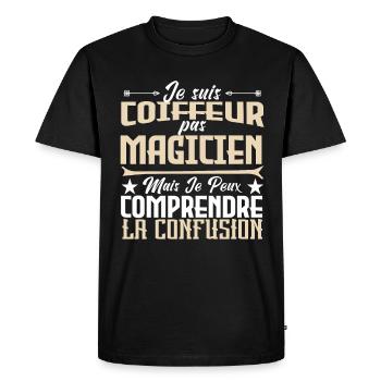 Je suis Coiffeur pas Magicien. - T-shirt Premium bio Homme - noir - Devant - Nico (187cm)