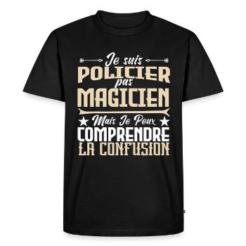 Je Suis Policier, pas Magicien - T-shirt Premium bio Homme - noir - Devant - Nico (187cm)