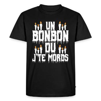 Humour-Un bonbon ou je te mords. - T-shirt Premium bio Homme - noir - Devant - Nico (187cm)