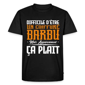 coiffure barbu, citations barbe, cadeau coiffure - T-shirt Premium bio Homme - noir - Devant - Nico (187cm)