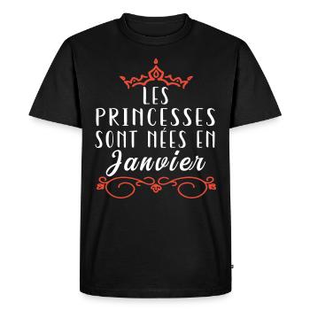 les princesses sont nées en Janvier. Cadeau annive - T-shirt Premium bio Homme - noir - Devant - Nico (187cm)