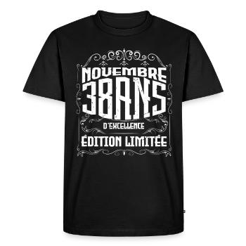 Novembre 38 Ans - idée cadeau d'Anniversaire - T-shirt Premium bio Homme - noir - Devant - Nico (187cm)