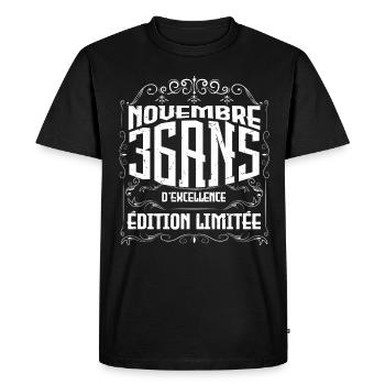 Novembre 36 Ans - idée cadeau Anniversaire - T-shirt Premium bio Homme - noir - Devant - Nico (187cm)