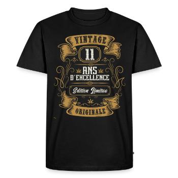 Vintage 11 ans, Idée cadeau d'anniversaire 11 ans. - T-shirt Premium bio Homme - noir - Devant - Nico (187cm)