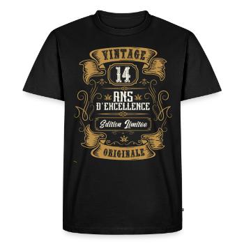 Vintage 14 ans, Idée cadeau d'anniversaire 14 ans. - T-shirt Premium bio Homme - noir - Devant - Nico (187cm)