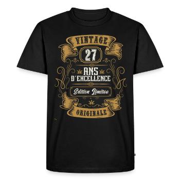 Vintage 27 ans, Idée cadeau d'anniversaire 27 ans. - T-shirt Premium bio Homme - noir - Devant - Nico (187cm)