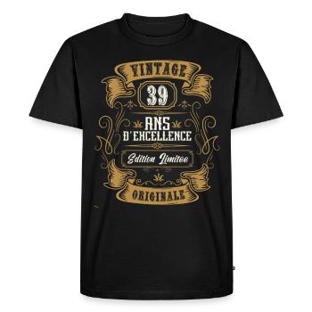 Vintage 39 ans, Idée cadeau d'anniversaire 39 ans. - T-shirt Premium bio Homme - noir - Devant - Nico (187cm)