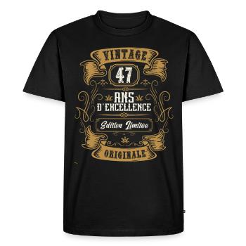 Vintage 47 ans. Idée cadeau d'anniversaire. - T-shirt Premium bio Homme - noir - Devant - Nico (187cm)