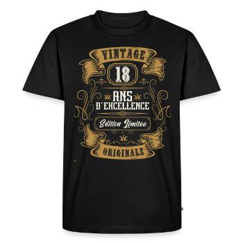Vintage 18 ans, Idée cadeau d'anniversaire 18 ans. - T-shirt Premium bio Homme - noir - Devant - Nico (187cm)
