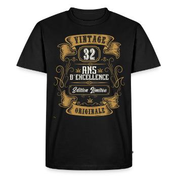 Vintage 32 ans, Idée cadeau d'anniversaire 32 ans. - T-shirt Premium bio Homme - noir - Devant - Nico (187cm)