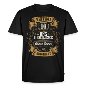 Vintage 10 ans, Idée cadeau d'anniversaire 10 ans. - T-shirt Premium bio Homme - noir - Devant - Nico (187cm)