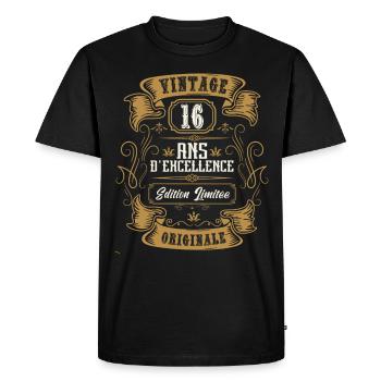 Vintage 16 ans, Idée cadeau d'anniversaire 16 ans. - T-shirt Premium bio Homme - noir - Devant - Nico (187cm)