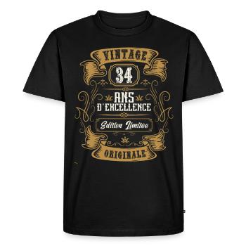 Vintage 34 ans, Idée cadeau d'anniversaire 34 ans. - T-shirt Premium bio Homme - noir - Devant - Nico (187cm)