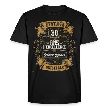 Vintage 30 ans, Idée cadeau d'anniversaire 30 ans. - T-shirt Premium bio Homme - noir - Devant - Nico (187cm)