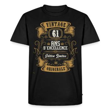 Vintage 61 ans, Idée cadeau d'anniversaire 61 ans. - T-shirt Premium bio Homme - noir - Devant - Nico (187cm)