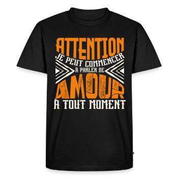 Avertissement, Amour à tout moment. - T-shirt Premium bio Homme - noir - Devant - Nico (187cm)