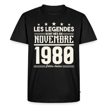 Les légendes sont nés en novembre 1980. - T-shirt Premium bio Homme - noir - Devant - Nico (187cm)