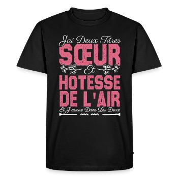 J'ai deux titres Sœur et hôtesse de l'air. soeur . - T-shirt Premium bio Homme - noir - Devant - Nico (187cm)