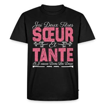 J'ai deux titres Sœur et tante. Cadeau soeur. - T-shirt Premium bio Homme - noir - Devant - Nico (187cm)