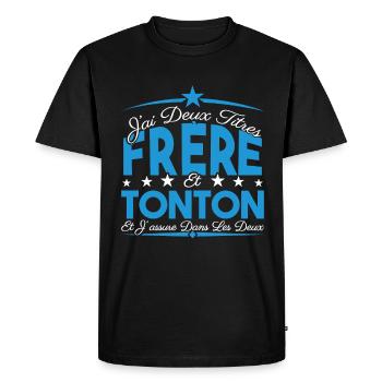J'ai deux titres frère et Tonton. Cadeau frère. - T-shirt Premium bio Homme - noir - Devant - Nico (187cm)