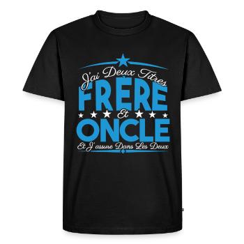 J'ai deux titres frère et Oncle. Cadeau frère. - T-shirt Premium bio Homme - noir - Devant - Nico (187cm)