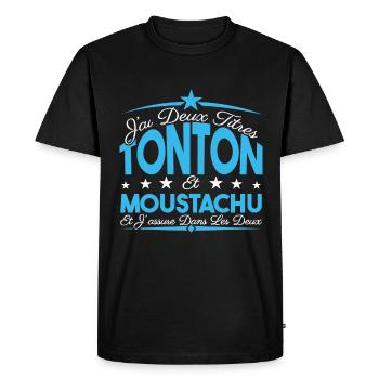 J'ai deux titres tonton et moustachu. Cadeau. - T-shirt Premium bio Homme - noir - Devant - Nico (187cm)