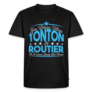 J'ai deux titres tonton et Routier. Cadeau Tonton. - T-shirt Premium bio Homme - noir - Devant - Nico (187cm)
