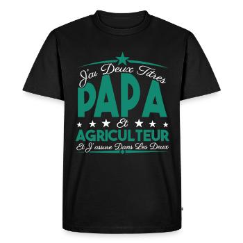 J'ai deux titres Papa et Agriculteur, Cadeau Papa. - T-shirt Premium bio Homme - noir - Devant - Nico (187cm)