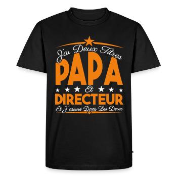 J'ai deux titres Papa et directeur, Cadeau Papa. - T-shirt Premium bio Homme - noir - Devant - Nico (187cm)