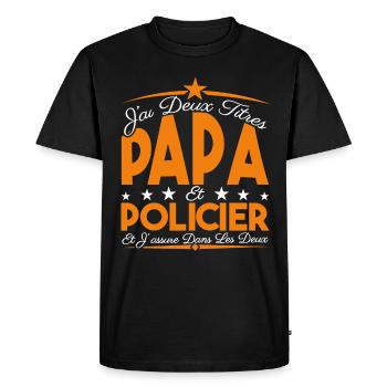J'ai deux titres Papa et Policier, Cadeau Papa. - T-shirt Premium bio Homme - noir - Devant - Nico (187cm)