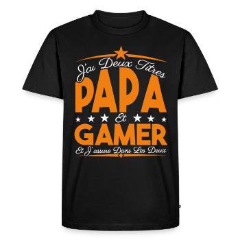 J'ai deux titres Papa et Gamer, Cadeau Papa. - T-shirt Premium bio Homme - noir - Devant - Nico (187cm)