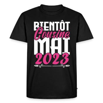 Annonce grossesse. bientôt Cousine Mai 2023. - T-shirt Premium bio Homme - noir - Devant - Nico (187cm)