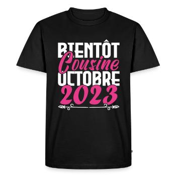 Annonce grossesse. bientôt Cousine Octobre 2023. - T-shirt Premium bio Homme - noir - Devant - Nico (187cm)
