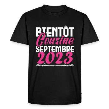 Annonce grossesse. bientôt Cousine Septembre 2023. - T-shirt Premium bio Homme - noir - Devant - Nico (187cm)