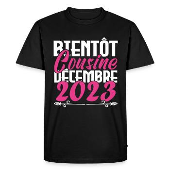 Annonce grossesse. bientôt Cousine Décembre 2023. - T-shirt Premium bio Homme - noir - Devant - Nico (187cm)