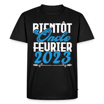 Annonce grossesse. bientôt Oncle Février 2023. - T-shirt Premium bio Homme - noir - Devant - Nico (187cm)