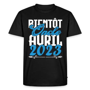 Annonce grossesse. bientôt Oncle Avril 2023. - T-shirt Premium bio Homme - noir - Devant - Nico (187cm)