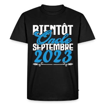 Annonce grossesse. bientôt Oncle Septembre 2023. - T-shirt Premium bio Homme - noir - Devant - Nico (187cm)