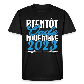 Annonce grossesse. bientôt Oncle Novembre 2023. - T-shirt Premium bio Homme - noir - Devant - Nico (187cm)