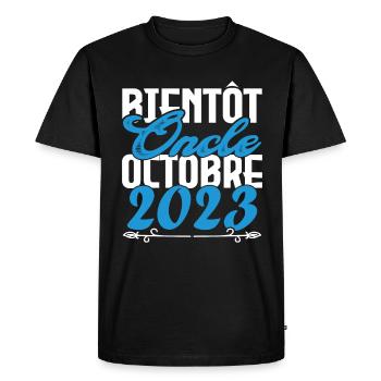 Annonce grossesse. bientôt Oncle Octobre 2023. - T-shirt Premium bio Homme - noir - Devant - Nico (187cm)